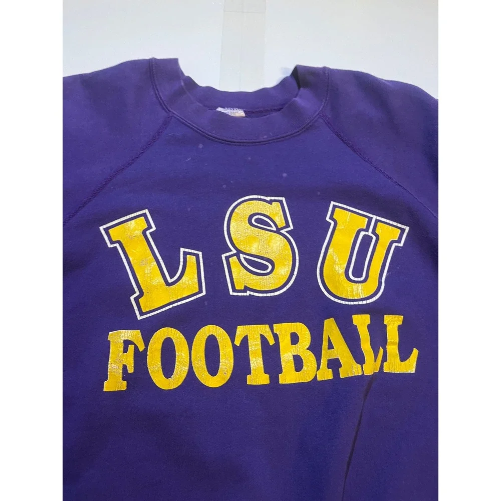 Vintage LSU Football Sweatshirt Trench Mfg Co Purple Raglan Crewneck Mens Medium